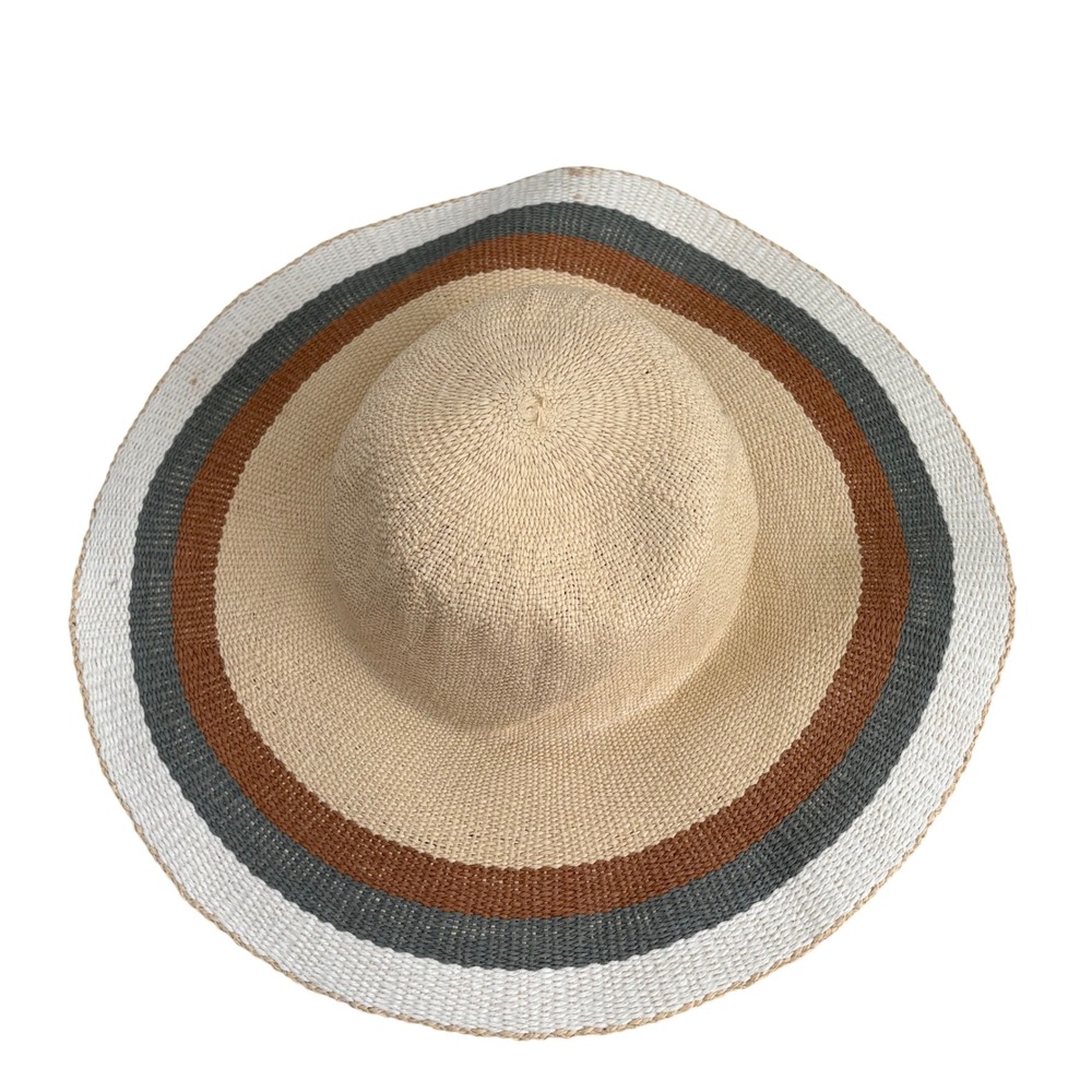 Eliza May Rose by Hat Attack Striped Paper Straw Wide Brim Floppy Sun Hat Tan